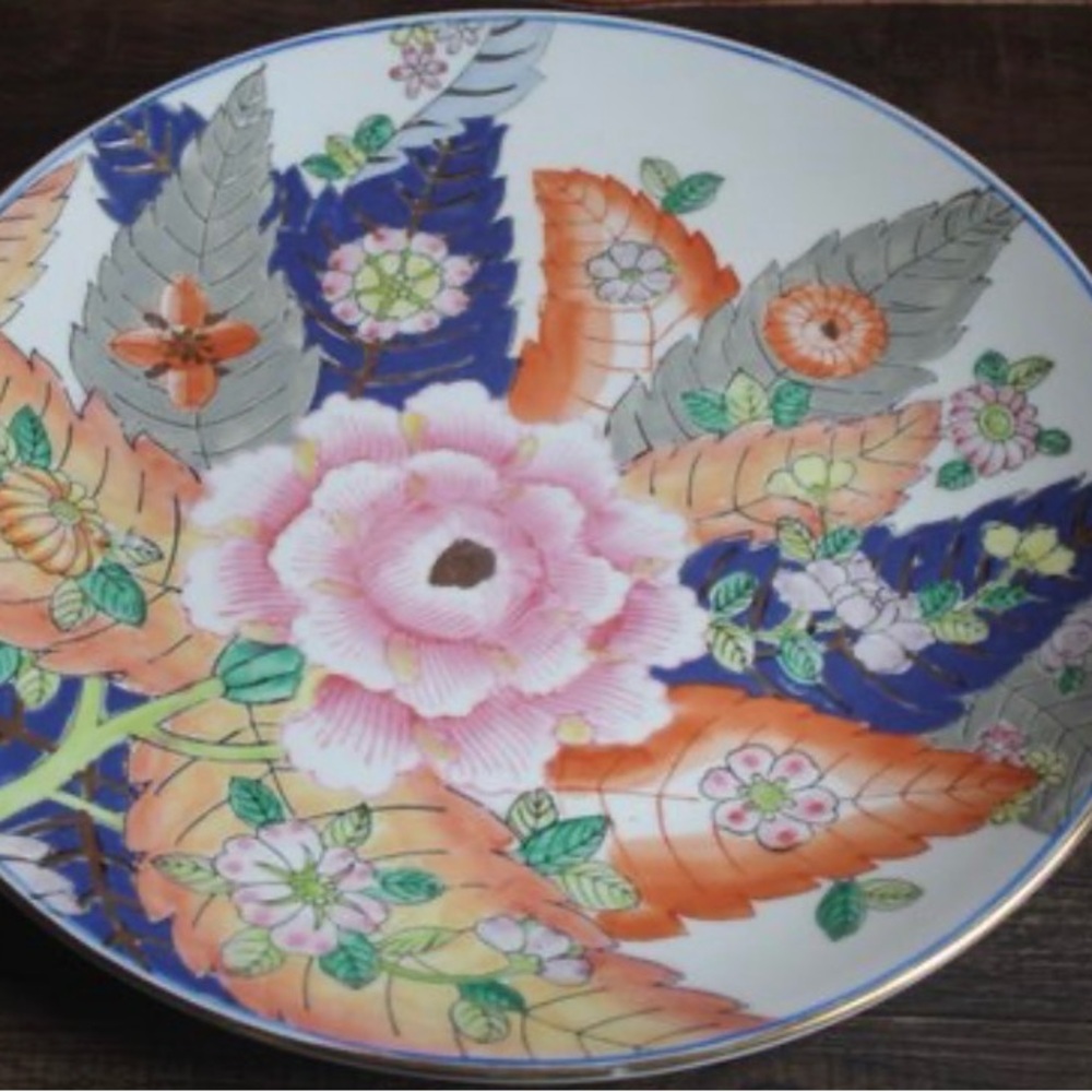 Macau Peony’s Porcelain Chinoiserie Tobacco Leaf Floral Plate wall Vintage